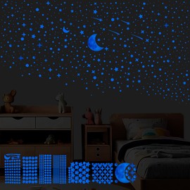 Fssqii 561pcs Glow in The Dark Stars Half Moon Wall Decals for Ceiling Living Room Kids Bedroom Luminous Planet Meteor Dots Stickers DIY Decoration (Half Moon-Blue)