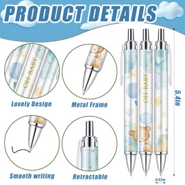 EYNDYN 97 Pieces Baby Shower Gifts for Guest Blue Bear Ballpoint Pens and Keychains Favors Bulk Retractable Baby Shower Pens Gender Reveal Greeting Cards Souvenirs Prizes