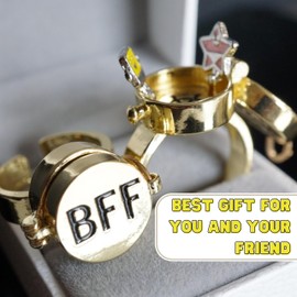 ellifam BFF Ring | Set of 2 or 3, Adjustable ring with lock, Adjustable Opening Best Friend Lock Sponge Rings Cartoon Anime for Friendship Gifts, Cool, Funny Couple, Matching Rings, Metal, No Gemstone