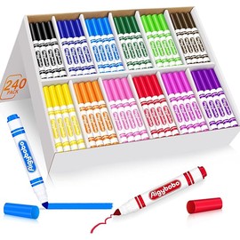 Aigybobo 240 Count Washable Markers Bulk, 12 Assorted Colors, Broad Line Conical Tip Coloring Markers for Kids, Markers Bulk Pack for Classroom, School Art Supplies & Back to School Supplies