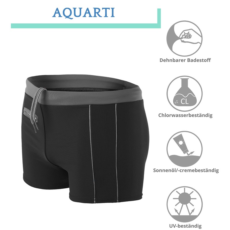 Aquarti Men's Swimming Trunks Short with Contrast Piping, 010 Black