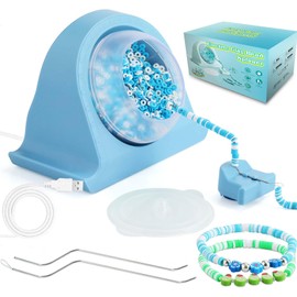Colexy Electric Bead Spinner Clay Beads Spinner Blue Bead Spinner Clay Beads Spinner Set Quick Bead Machine with 2 Beading Needles for DIY Bracelets, Necklaces, Jewellery Making