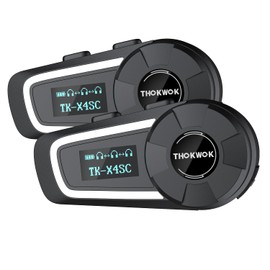 TK-X4SC Motorcycle Bluetooth Headset Up to 6 Riders, 2000m Helmet Intercom with Music Share/Top-Tier Noise Reduction/LCD Screen/HiFi Stereo Sound,Universal Communication System Headphones(2 Pack)