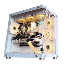 ATX/Micro-ATX PC Case, 270° Full View Tempered Glass Mid-Tower Computer Chassis, 360MM Water-Cooled Support, White PC Case Without Fans