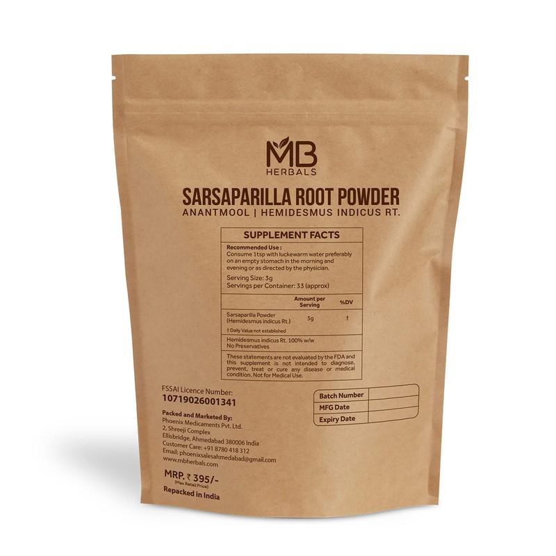 MB Herbals Sarsaparilla Root Powder 100 Gram (3.5 oz) |