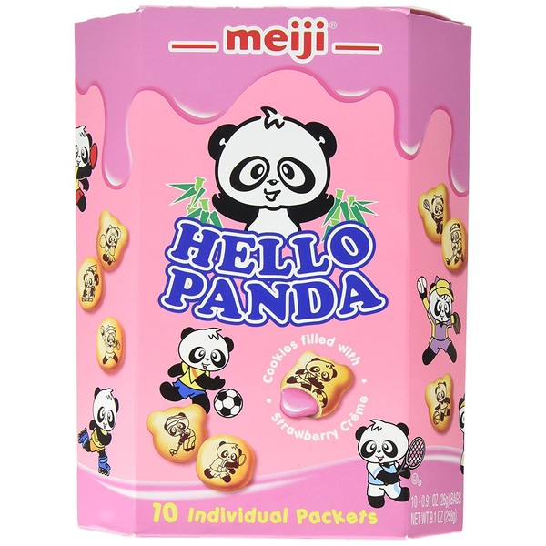 Meiji Hello Panda Family Pack Cookies, Strawberry, 9.1 oz (10 Individual Packets)