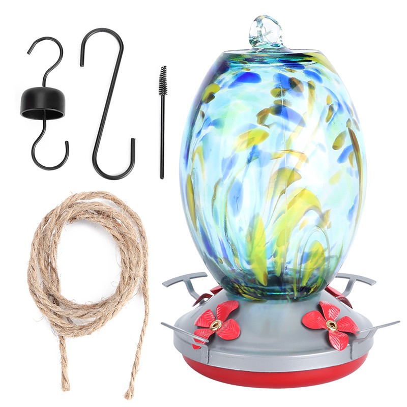 Hummingbirds Water Feeder Colorful Painting Glass Bird Feeding Tool for
