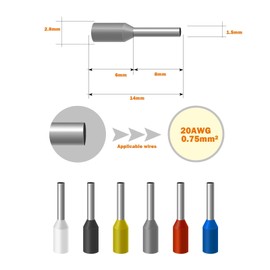 Fidioto 20AWG Wire Ferrules, 250pcs White AWG20 Insulated Ferrule Crimp Pin Terminal Kit for Electrical Projects