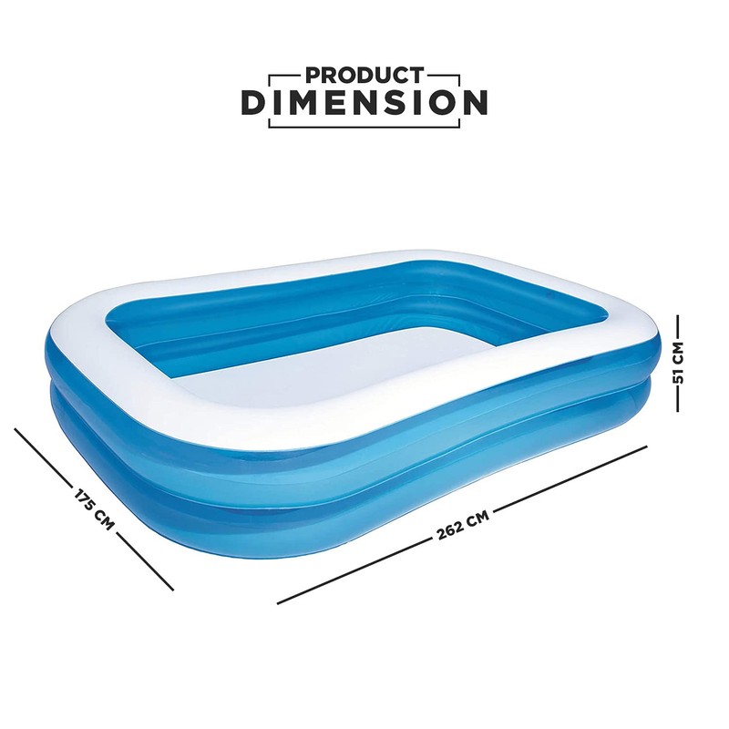 Bestway 54006 Family Rectangular Inflatable Pool, 262 x 175 x