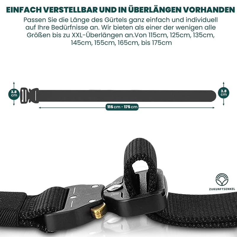 Zukunftsenkel Tactical Belt Men's Black Military Quick Release Extra Length