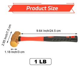QTLCOHD Brass Sledge Hammer with Fiberglass Handle, 1 lb, Corrosion Resistant, Non-Magnetic, Die-Forge, 11"