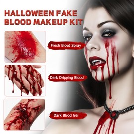Newthinking Fake Blood Set, 3PCS Washable Realistic Blood Body Makeup Paint for Halloween Zombie, Vampire Cosplay