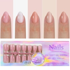 GZMAYUEN Short Almond Press On Nails Nude, 5 Colours Almond Shaped Nail Tips, Artificial Nail Set, 150 Pieces Short Acrylic Nails, Fake Nails