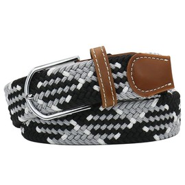Huyfhksd Multicolored Elastic Woven Golf Belts Casual Braided Stretch Belt for Men and Women, M, Black Grey White