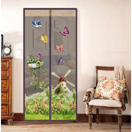 Magnetic Fly Screens Automatically Mosquito Mesh Curtain for Doors Keep Insects Out Mosquito Door Screen Without Drilling (Brown Windmill)
