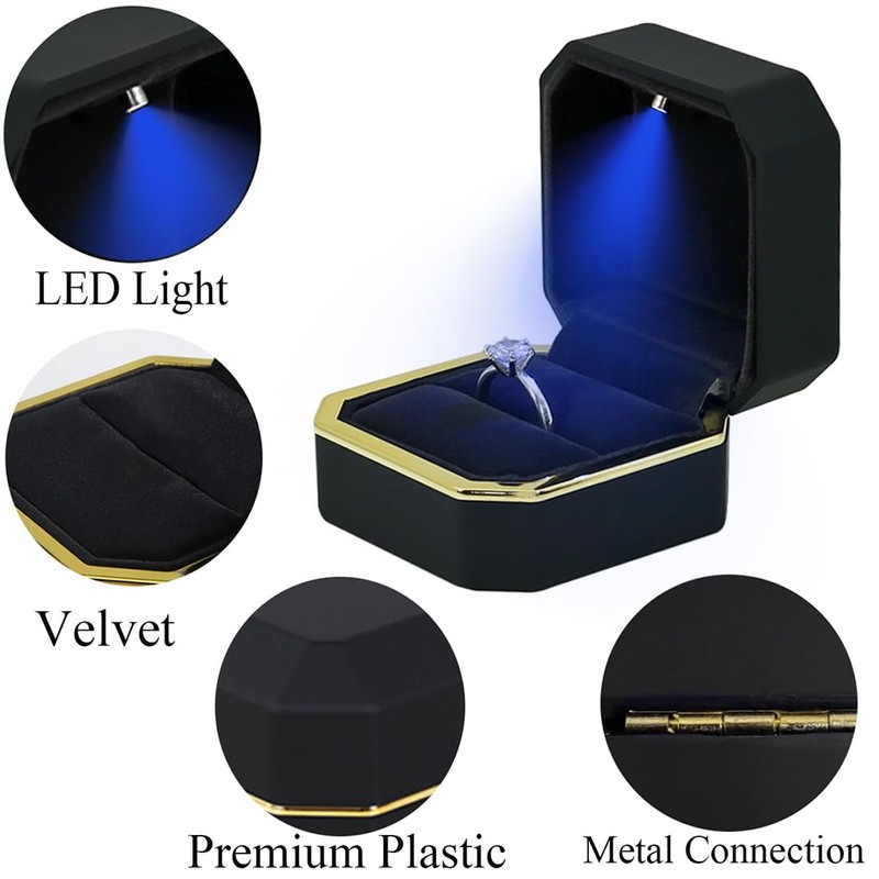 GBYAN Ring Box with LED Light Plastic Jewelry Display Gift