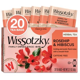 Wissotzky Rosehip & Hibiscus Herbal Tea, 20 Tea Bags | Exotic Blend | Caffeine Free Tea | Immune Boost