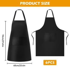 Vegena Apron Black, Pack of 6 Cooking Aprons for Women, Men, Barbecue Apron with 2 Pockets, for Cooking, Kitchen, Gardening, Restaurant, Coffee House, Painting, Housework (60 x 70 cm)