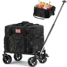 Extra Large Wheeled Portable Camo Cooler Bag 85 Can Double Decker Heavy Duty Rolling Insulated Cooler All-Terrain Wheel Removable Leakproof Tactical Soft Sided Cooler for Beach Camping Picnic Travel