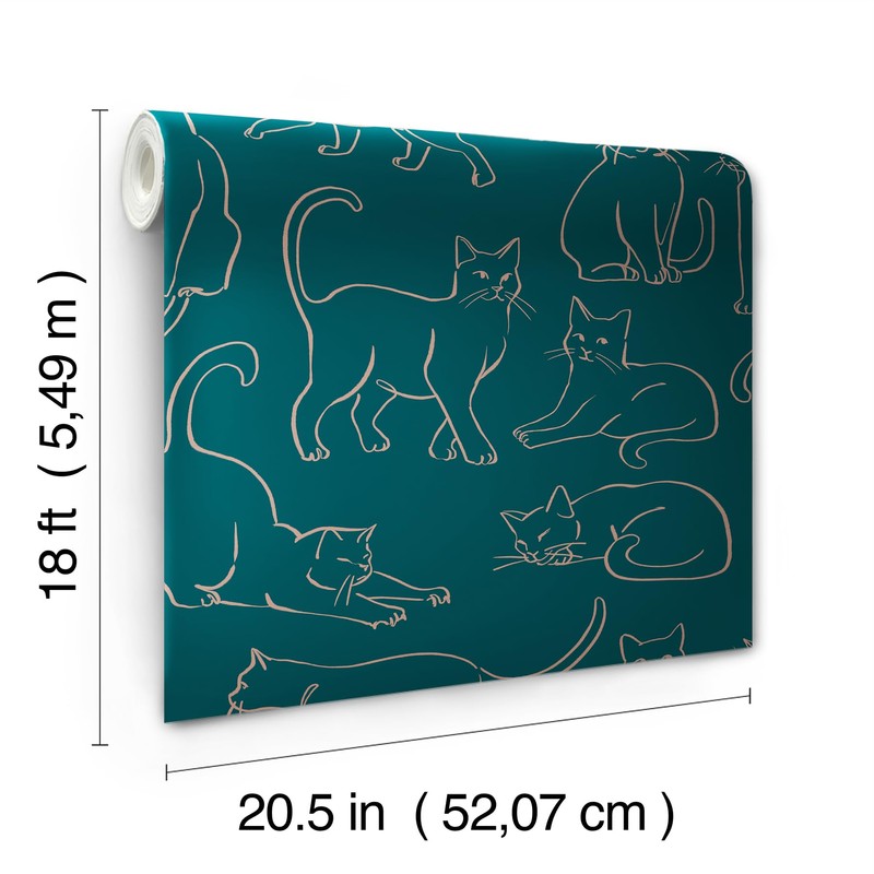 RoomMates Cat Poses Emerald Peel and Stick Wallpaper, RMWS1276