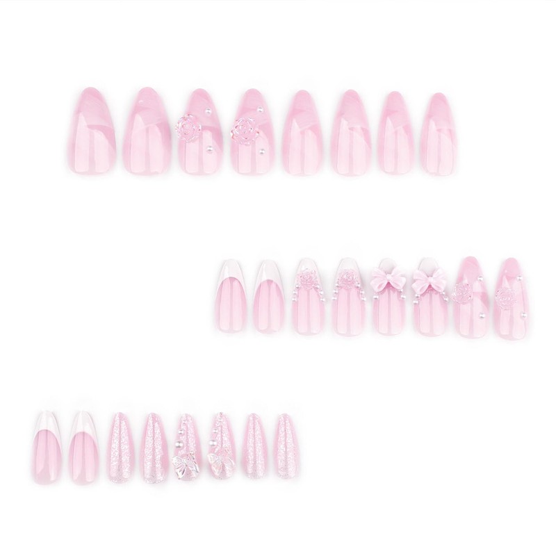 24Pcs French Tip Press on Nails Medium Fake Nails with