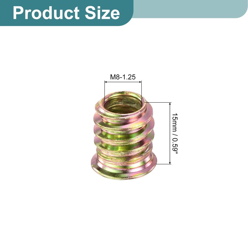 sourcing map 100Pcs Threaded Inserts, M8-1.25x15 Zinc Alloy Hex Socket