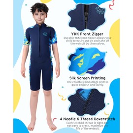 Yikayin Children's Wetsuit, 2.5 mm Short Neoprene Diving Suit for Boys and Girls, Surf Suit with Front Zip for Diving, Surfing, Swimming, Kayaking