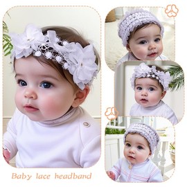 Quizzhe Delicate Lace Floral Baby Girl Headbands 2-3 pcs Soft Breathable Lace Flower Hairband Infant Baptism Christening Beanie Cap Newborns Hairband for Toddlers Baby Birthday Gifts (style2, normal)