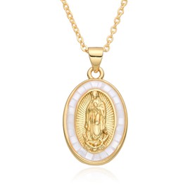 Collar de Medalla Virgen de Guadalupe con Cadena Joyería Religiosa para Mujer Chapado en Oro 18k en Estuche Listo para Regalo de Bautizo Primera Comunión Cumpleaños
