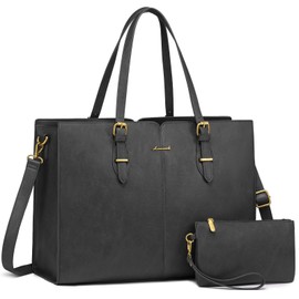 LOVEVOOK Laptop Bag for Women,Vintage Tote Bag for Work,Waterproof Handbags Shoulder Bag,Leather Office Computer Bag