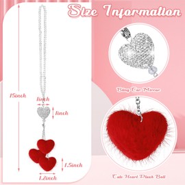 Frienda Accesorios para Coche con Diamantes y Corazones Brillantes para Mujer Encantos de Espejo Retrovisor de Cristal Decoración de Coche Regalos de San Valentín Colgante de Adorno de Suerte (Rojo)