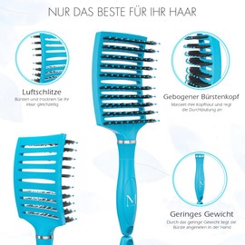 Moonie’s Haarbürste – Curved Entwirrbürste ohne Ziepen – Für dickes, feines & lockiges Haar – Für Damen, Herren & Kinder – Sanft, leicht & belüftet – Für nasses & trockenes Haar - Blau