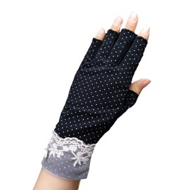 AfinderJP Fingerless Gloves, Women's, Short Gloves, UV Protection, Thin, Breathable, Cotton, Dot Pattern, Stylish, UV Protection, Smartphone Compatible, Anti-Slip, Driving, Bicycle, Commute, Spring,