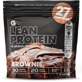 Gains in Bulk Lean Protein Powder with Collagen Peptides, Gluten Free Grass Fed Whey, 20 G Protein & 5 G Collagen, Plant Enzymes to Support Digestion, Natural Ingredients, Brownie Flavor, 27 Servings