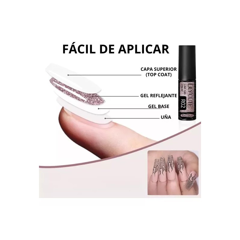 Lilycute Esmalte Reflejante Gel Delineado Doble Efecto Uñas Top Uvled