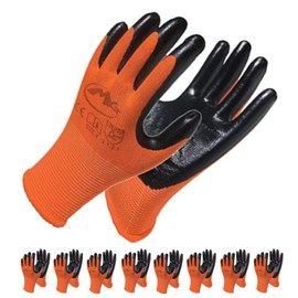 Nitrile Coated Gardening and Work Gloves 8-Pair-Pack (Orange, Medium)