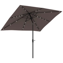 9' X 7' Solar Umbrella, Patio Umbrella with LED Lights, Tilt & Crank, Outdoor Umbrella