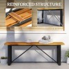 Acacia Wood Outdoor Bench 2 Person Metal Frame Backless Garden