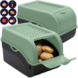 ARTECSIS Potato Storage Box, Sage Green, Set of 2, Vegetable Box, Potato Box with Lid for Approx. 4 kg Potatoes + 6 Stickers with Vegetables