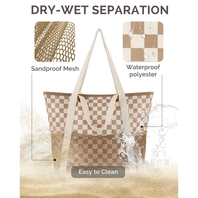 HOMESPON Beach Bag Large Waterproof Sandproof Foldable Tote for Women
