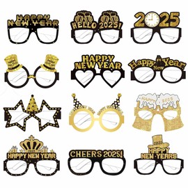 LMSHOWOWO 12 Pieces Happy New Year Glasses, New Year's Eve Decoration 2025, Happy New Year Glasses, 2025 New Year's Eve Glasses, Paper New Year Party Glasses, for 2025 New Year Party Decoration Photo