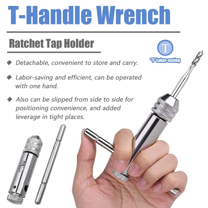 Mesee 2 Pieces T-Handle Ratchet Tap Wrench Set, Adjustable Ratcheting