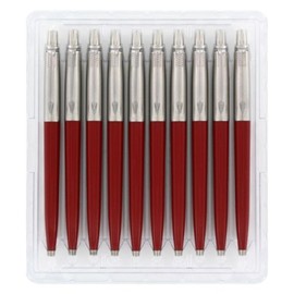 Parker Jotter Standard Red Retractable Ballpoint Pen, Blue Ink, 10/Pack