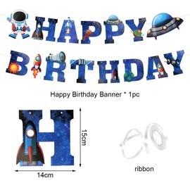 HUKUMA Happy Birthday Garland, Space Decoration Children's Birthday Boy, Astronaut Happy Birthday Banner, Children's Birthday Decoration, Birthday Garland Children's Decoration, Birthday Decoration 1