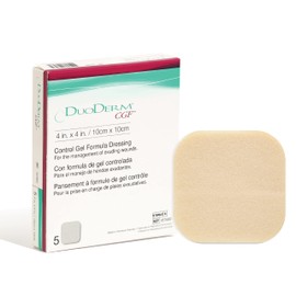 Convatec DuoDERM Control Gel Formula 4"x4" Hydrocolloid Sterile Adhesive Dressing for Partial and Full-Thickness Wounds, Medical Grade, Latex-Free, Waterproof, Square, Beige, 5ct Box