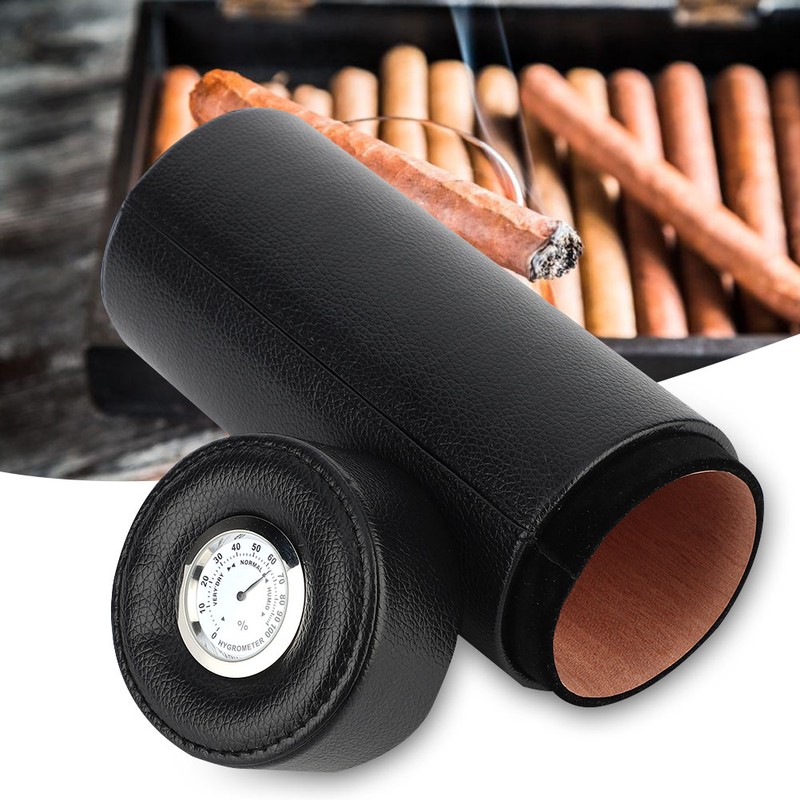 Mini Portable PU Leather Cedarwood Lined Cigar Humidor Storage Pot