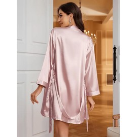 Marquisa Women's Satin Silky Short Robes for woman, Bridesmaid Bride Party Satin Robes Sleepwear