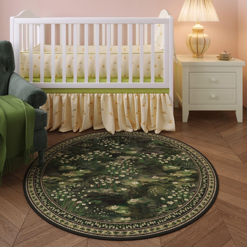Rugcomf Circle Rug Impressionist-Style Vintage Round Rug 4ft Non Slip