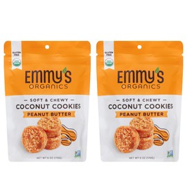 Emmy's Organics, Coconut Cookies - Peanut Butter, 6 oz (Pack of 2) | Gluten-Free Organic Cookies, Vegan, Paleo-Friendly