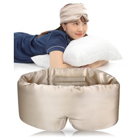 Eye Mask, 100% Silk Mask, Highly Moisturizing Power, Lustrous Skin, Warming and Relaxing Eyes and Ears, Skin-friendly, Beautiful Skin, Light Blocking, Pleasant Sleep Goods (Champagne)